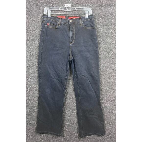 NYDJ Tummy Tuck Straight Jeans Cotton Womens Size 12 Black Denim Mid Rise - Picture 1 of 12